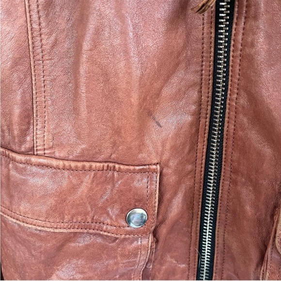 Mackage Moto Lamb Leather Concealed Hood Brown Jacket size Medium - Picture 6 of 15
